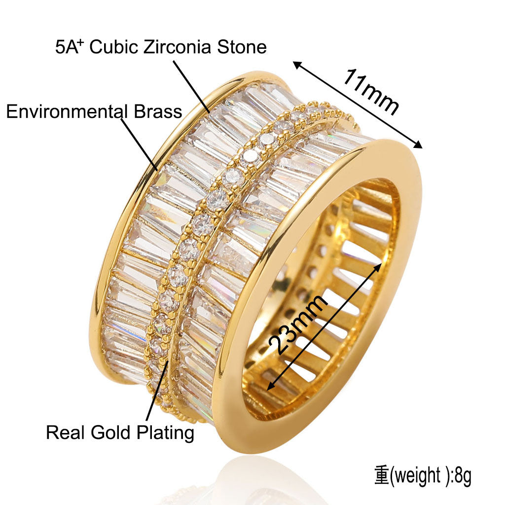 Hip Hop Light Luxury Square Cubic Zirconia Ring for Men