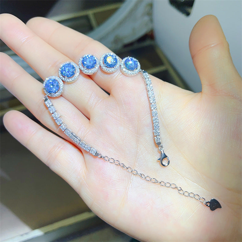 Blue Halo Tennis Bracelet for Women, VVS1 Moissanite Round Link Bracelet product image