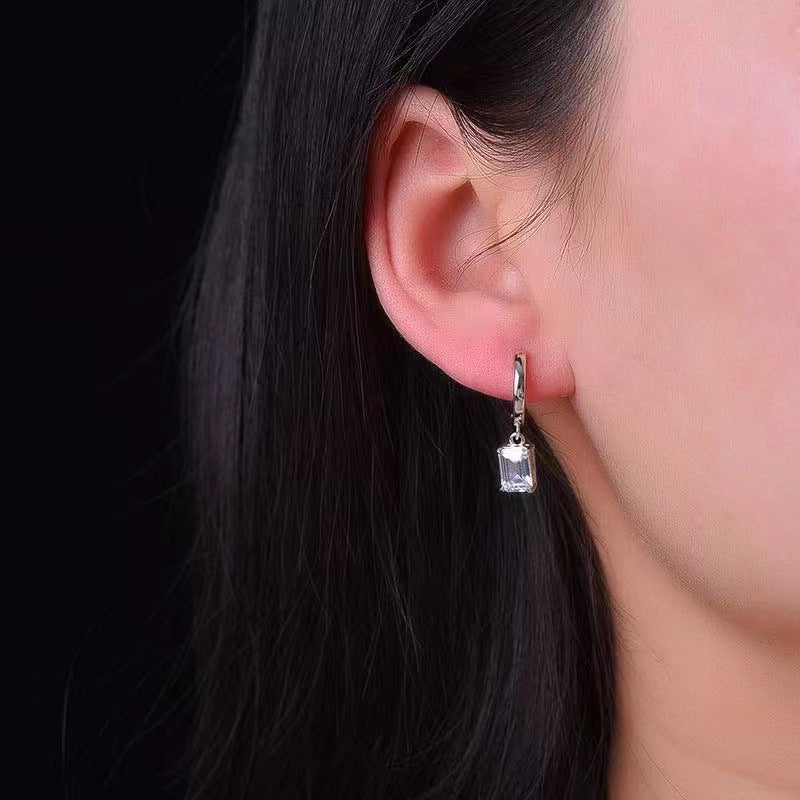 Emerald Cut VVS Moissanite Drop Hoop Earrings product image