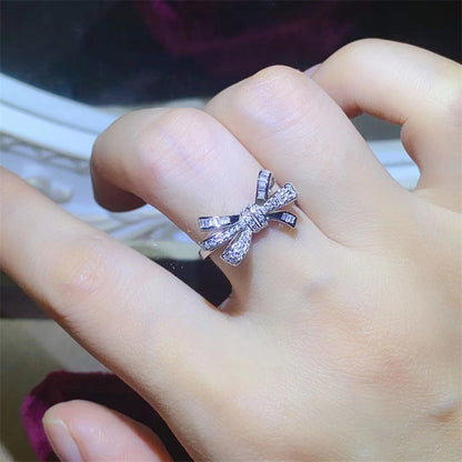 Moissanite Stackable Ring for Women - Tulip, Snake Bone & Butterfly Bow Row Ring, White-Tone Band, Sizes 9-19