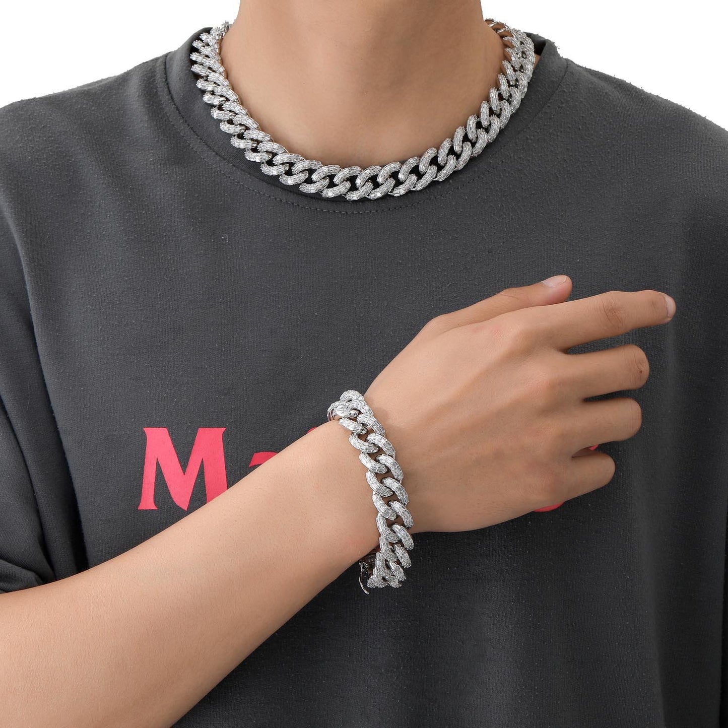 Hip Hop Light Luxury Square Cuban Link Cubic Zirconia Bracelet for Men