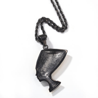 Unisex Stainless Steel Egyptian Queen Pendant Necklace with Gold Twisted Chain