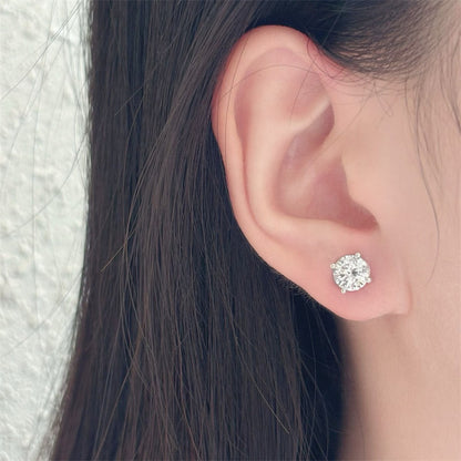 S925 Moissanite Stud Earrings, Classic Four-Prong Round Earrings for Women, Colored and White Stone Options