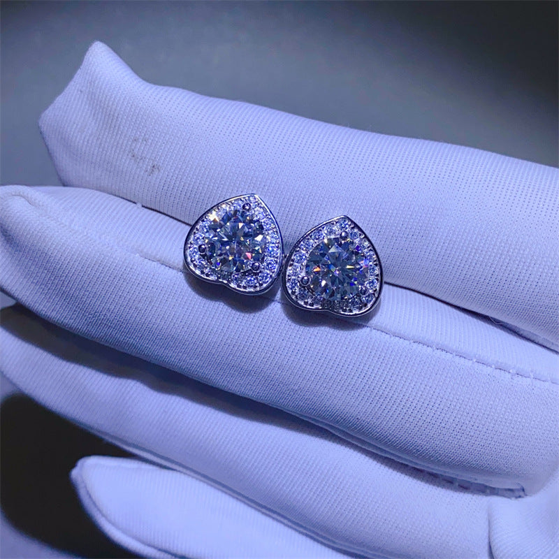 Heart Moissanite Stud Earrings for Women, Halo Heart Earrings, Romantic Gift Earrings, 1 Carat or 2 Carat Pair product image