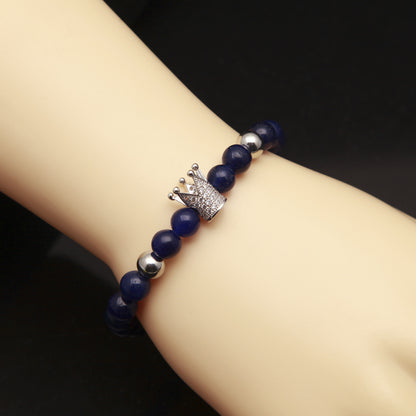 Vintage Agate Beaded Bracelet with Cubic Zirconia Accents for Women