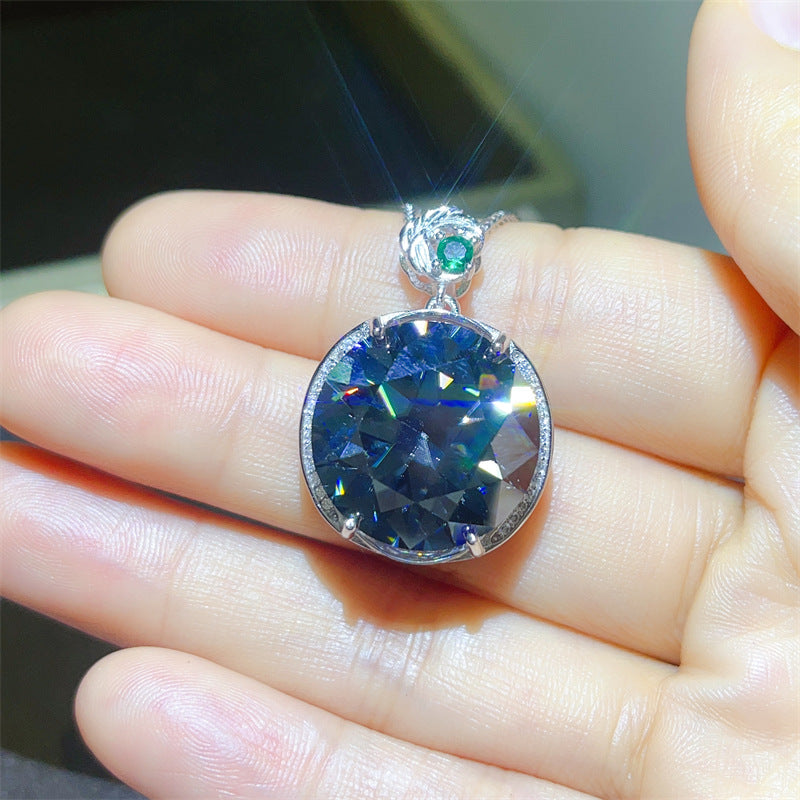 Blue Black Moissanite Pendant Necklace or Ring, Oversized Round Stone Jewelry product image