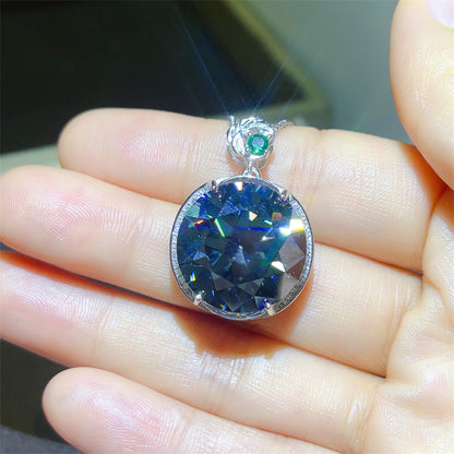 Blue Black Moissanite Pendant Necklace or Ring, Oversized Round Stone Jewelry