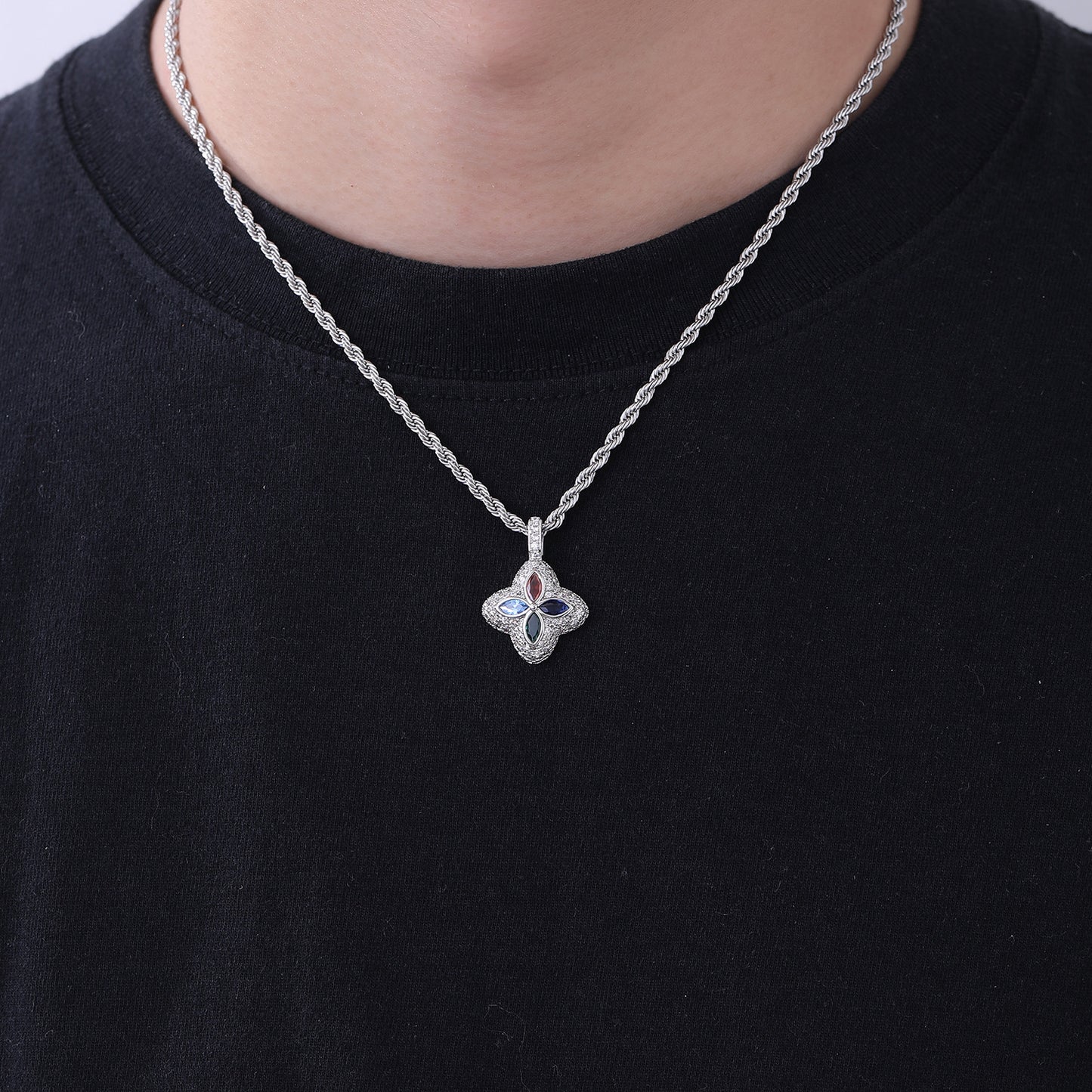 Multicolor Four-Leaf Clover Pendant Necklace