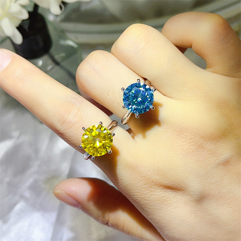Color Moissanite Ring for Women, 5 Carat & 10 Carat Round Solitaire Engagement Ring product image