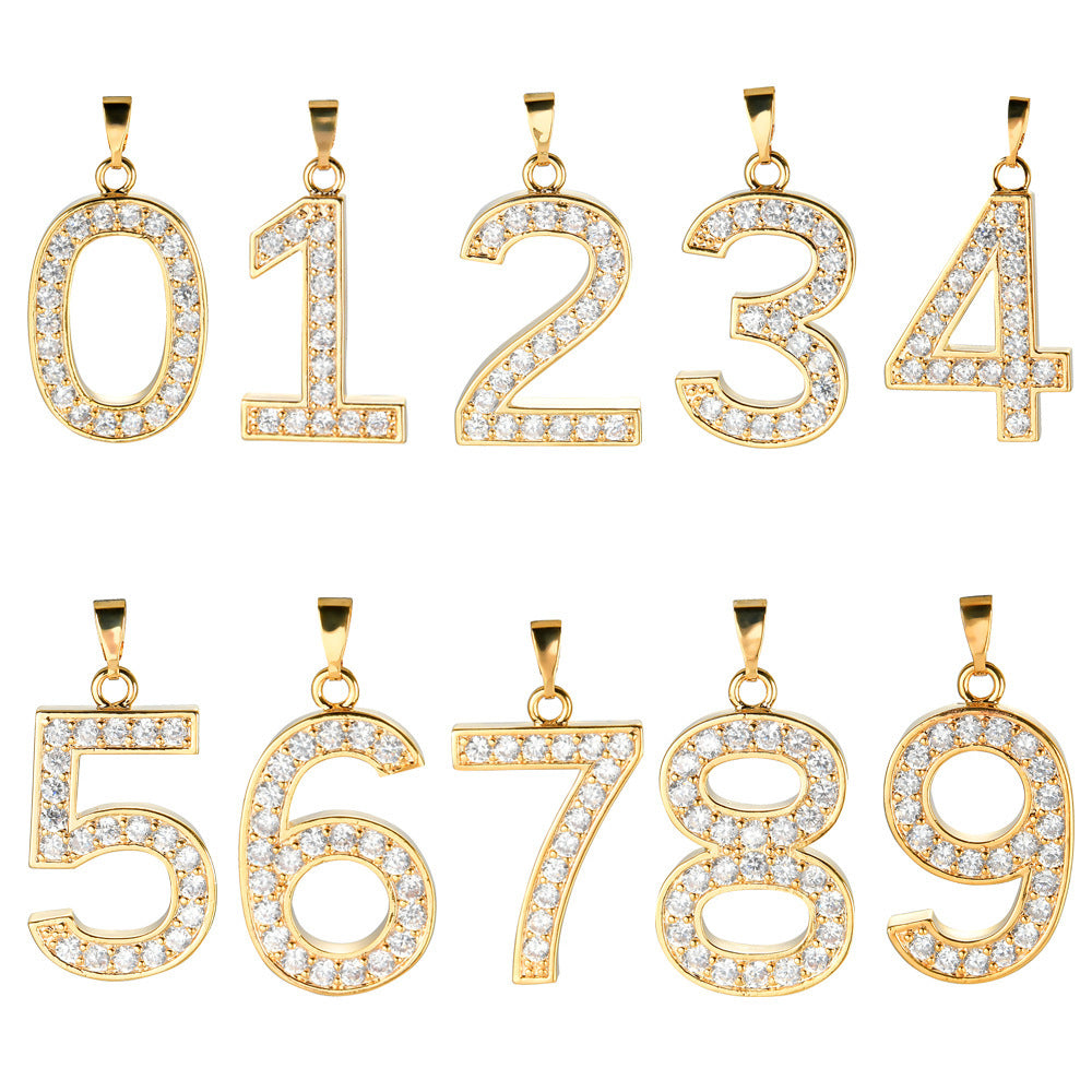 Hip Hop Light Luxury Number Cubic Zirconia Pendant Necklace for Men and Women