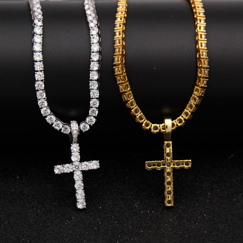 Iced Out Cross Pendant Necklace for Men - Cubic Zirconia Copper Pendant with Gold or Silver Tone Chain product image