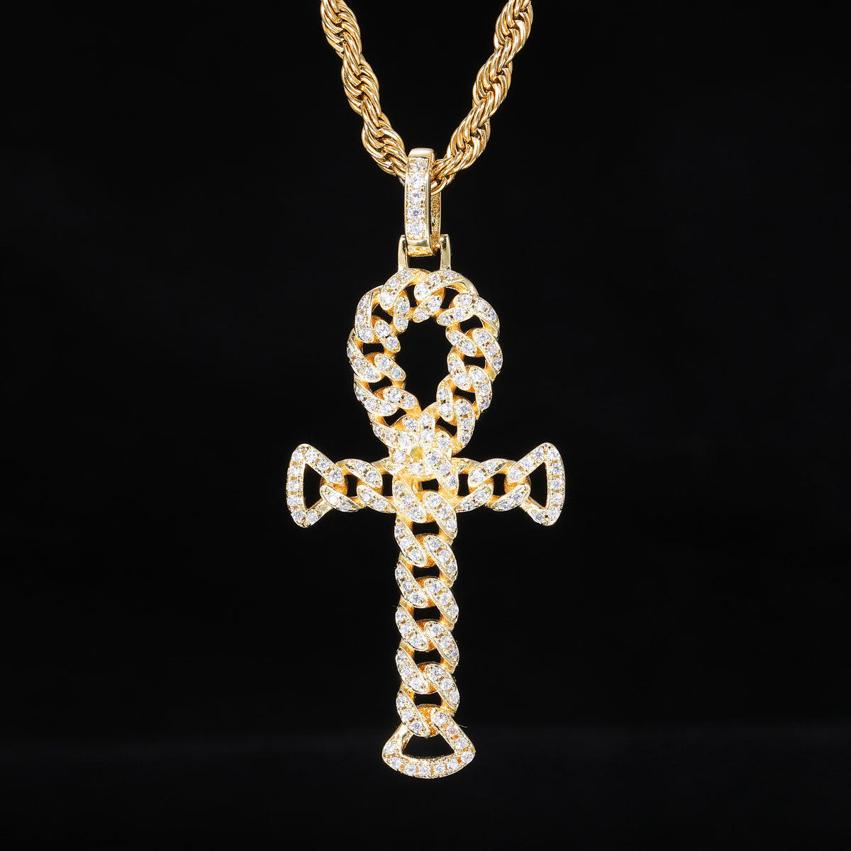 Iced Out Cross Pendant Necklace for Men and Women – Vintage Punk Hip Hop Chain in Gold or Silver Tone product image