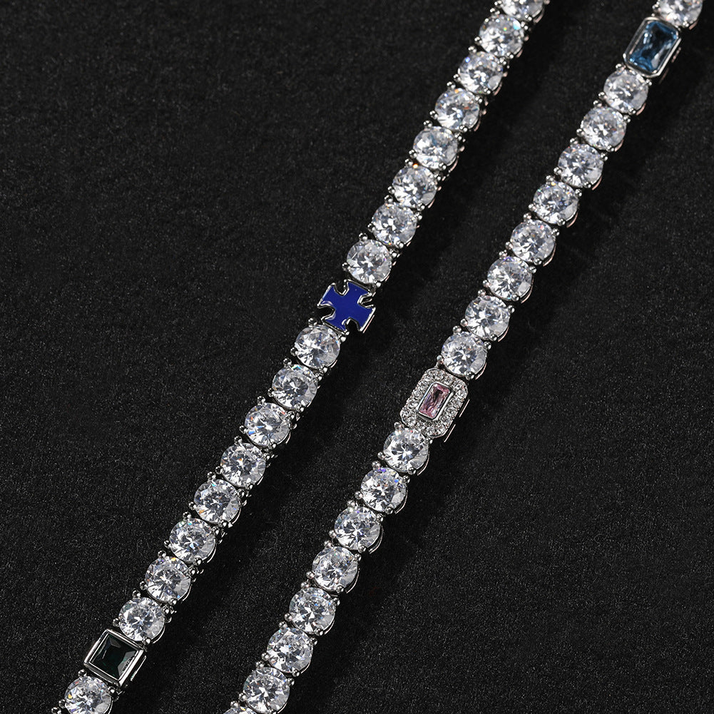 Unisex Iced Out Cubic Zirconia Tennis Chain Necklace Pendant in Gold or Silver Tone product image