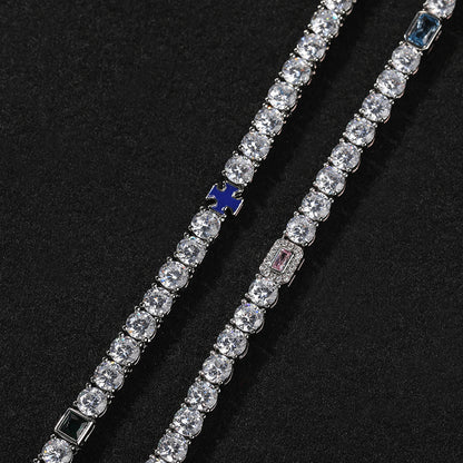 Unisex Iced Out Cubic Zirconia Tennis Chain Necklace Pendant in Gold or Silver Tone