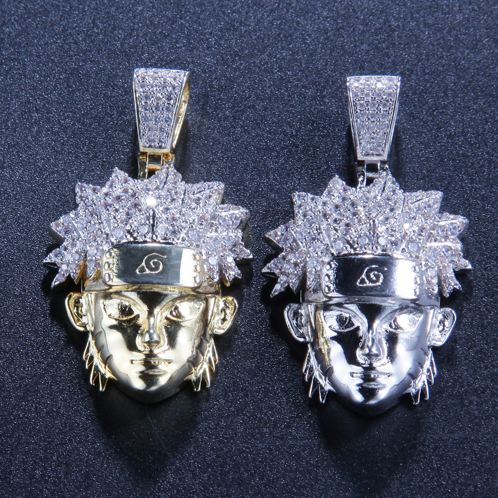 Iced Cartoon Character Pendant Necklace with Cubic Zirconia – Gold Tone or Silver Tone Twisted Chain, Unisex Hip Hop Statement Jewelry