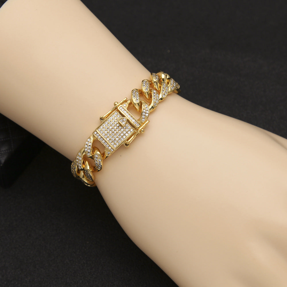 Men’s Iced Cuban Link Chain Bracelet – Gold Plated & Silver Plated Hip Hop Statement Jewelry