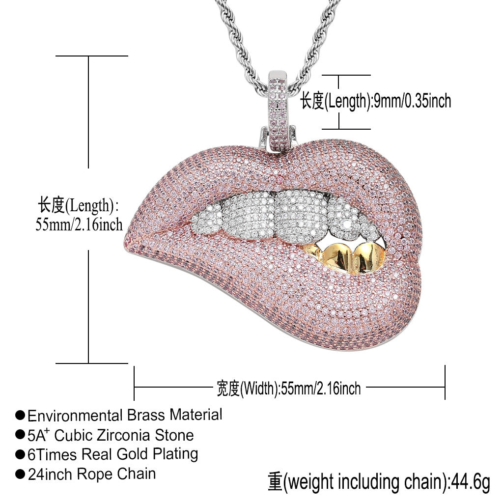 Hip Hop Lip Copper Pendant Necklace for Men and Women