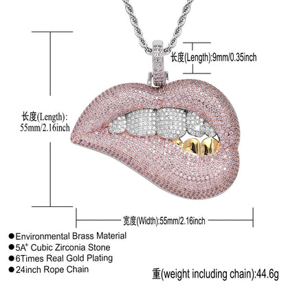 Hip Hop Lip Copper Pendant Necklace for Men and Women
