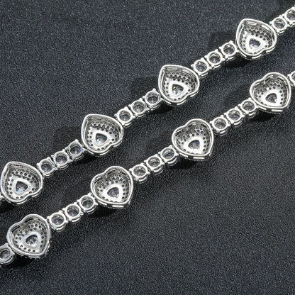 Hip Hop Light Luxury Heart Tennis Chain Cubic Zirconia Necklace for Men