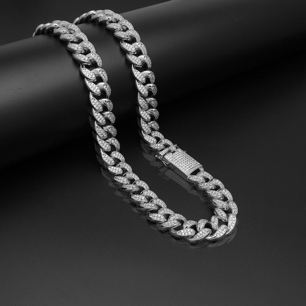 Iced Out Cuban Link Chain Necklace Bracelet Set for Women & Men, Gold Silver Plated Cubic Zirconia Statement Chain Jewelry