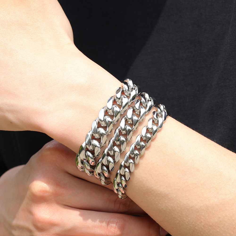 Men’s Stainless Steel Cuban Link Chain Bracelet, Gold & Silver Plated Hip Hop Statement Bracelet, 8mm 10mm 12mm 14mm