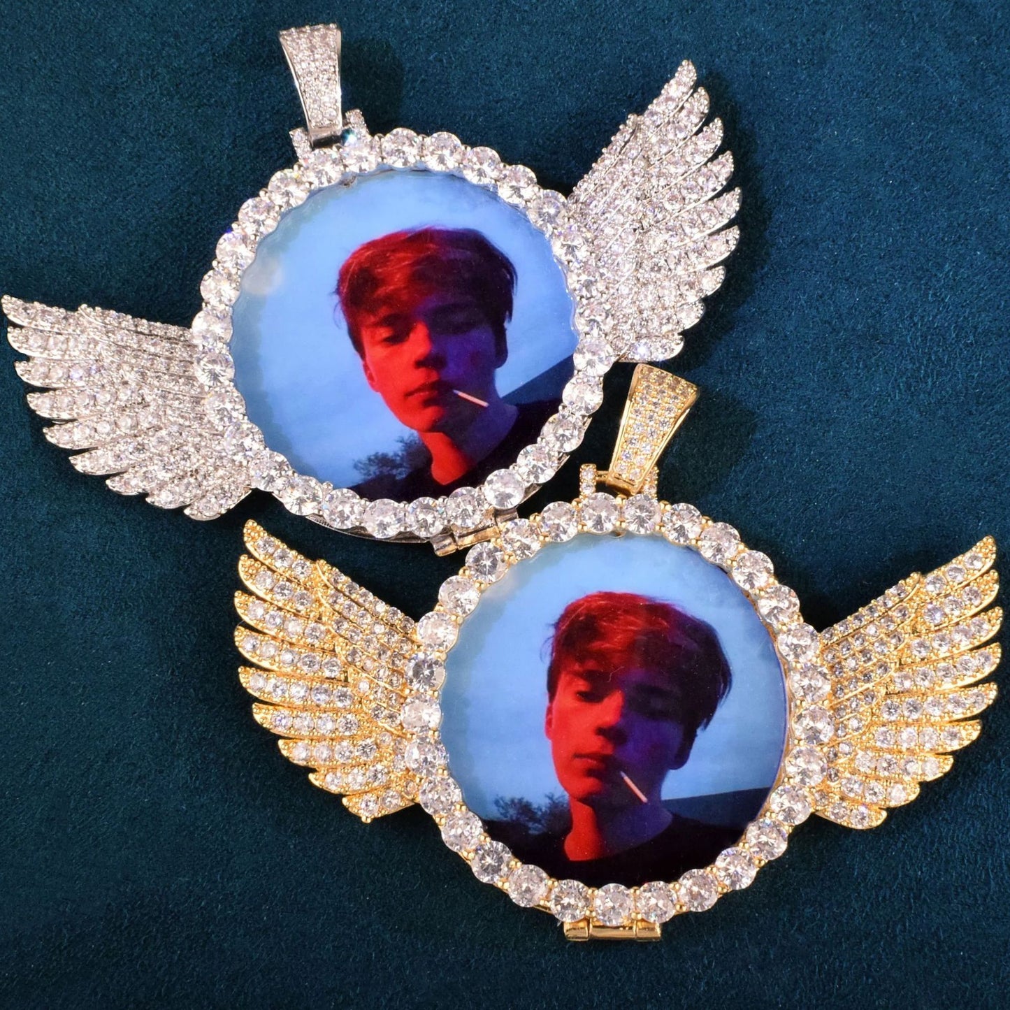 Winged Photo Frame Hip Hop Pendant Necklace for Unisex