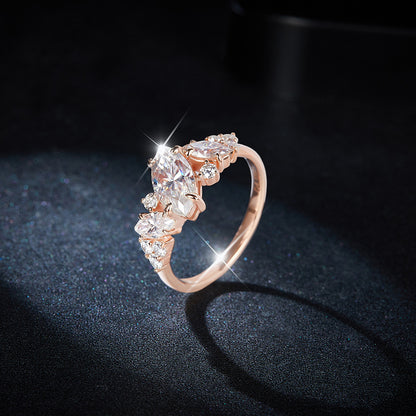Moissanite Ring for Women, Marquise Asymmetrical Rose Gold Tone Engagement Ring, Elegant Promise Ring, 2026 Trend Jewelry
