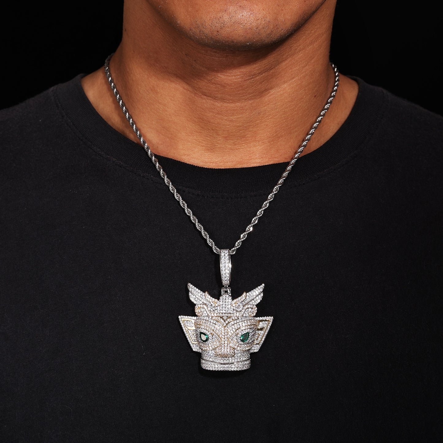 Iced Out Crown Owl Pendant Necklace for Men - Hip Hop Micro Pave Cubic Zirconia Statement Chain product image