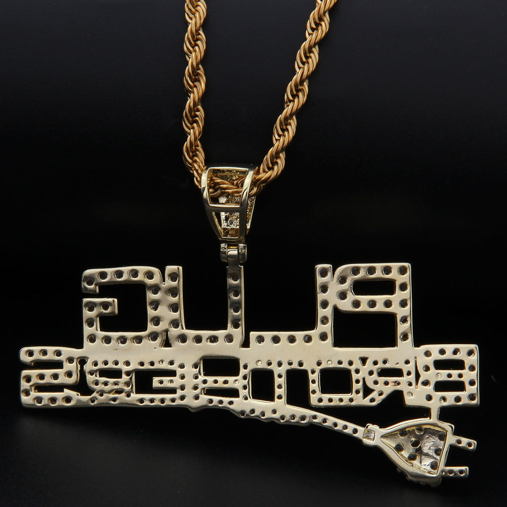 Iced Out Letter Pendant Necklace with Cuban Rope Chain - Gold or Silver Color Cubic Zirconia Hip Hop Statement Necklace for Women and Men