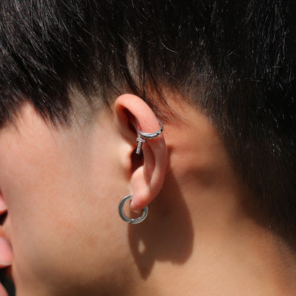 Unisex Cubic Zirconia Cross Hoop Earrings in Gold or Silver Tone Minimalist Statement Jewelry