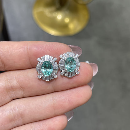 S925 Silver Post Lab-Created Paraiba Floral Stud Earrings, Petite Teal 6–8 mm Earrings for Women