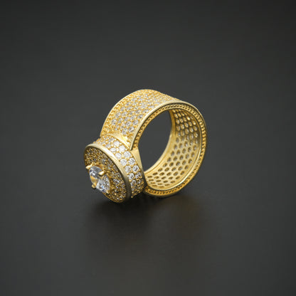 Men’s Round Cubic Zirconia Statement Ring in Gold or Silver Color