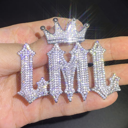 【Customized】Iced Out Crown Letter Pendant Necklace Unisex Hip Hop Statement Chain
