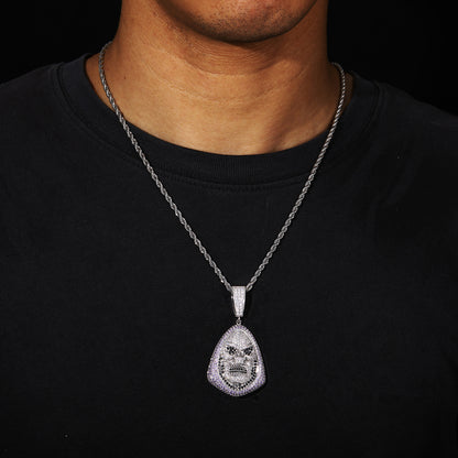 Iced Out Skull Pendant Necklace for Men - Hip Hop Copper Jewelry with Cubic Zirconia Rope Chain