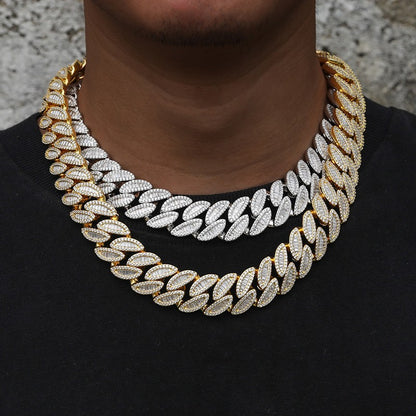 Iced Out Cuban Link Chain Necklace Bracelet Set for Women & Men, 5A CZ Hip Hop Statement Jewelry