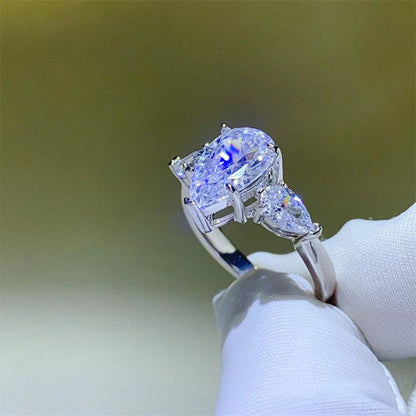 Pear Cut VVS1 Moissanite Ring for Women - 1 Carat, 2 Carat, 3 Carat Three-Stone Engagement Ring