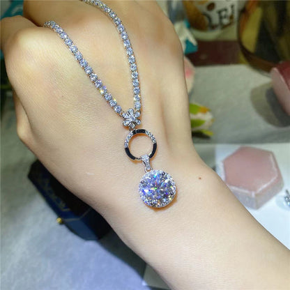 18K Gold Moissanite Pendant Necklace with Tennis Chain, Modern Minimal Drop Necklace
