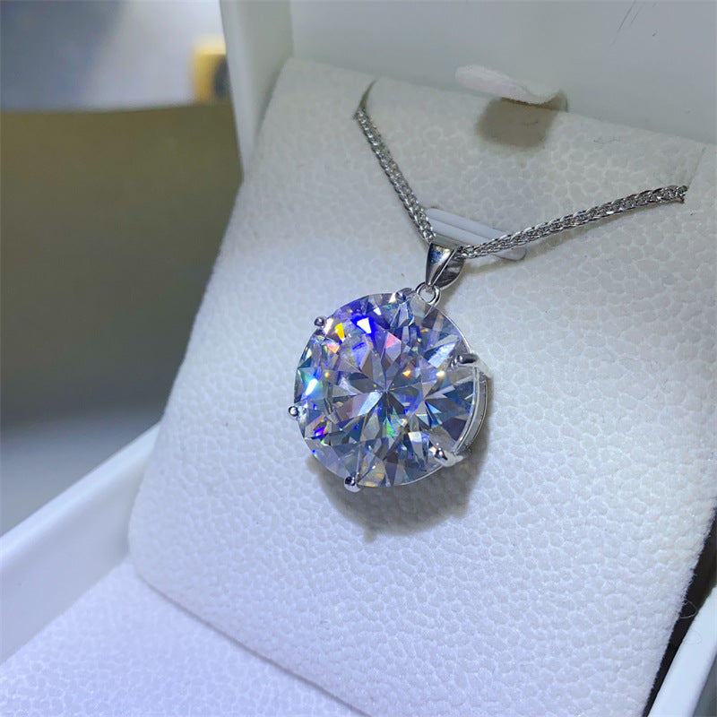 20 Carat Six-Prong Moissanite Pendant Necklace Round Solitaire Statement Jewelry product image
