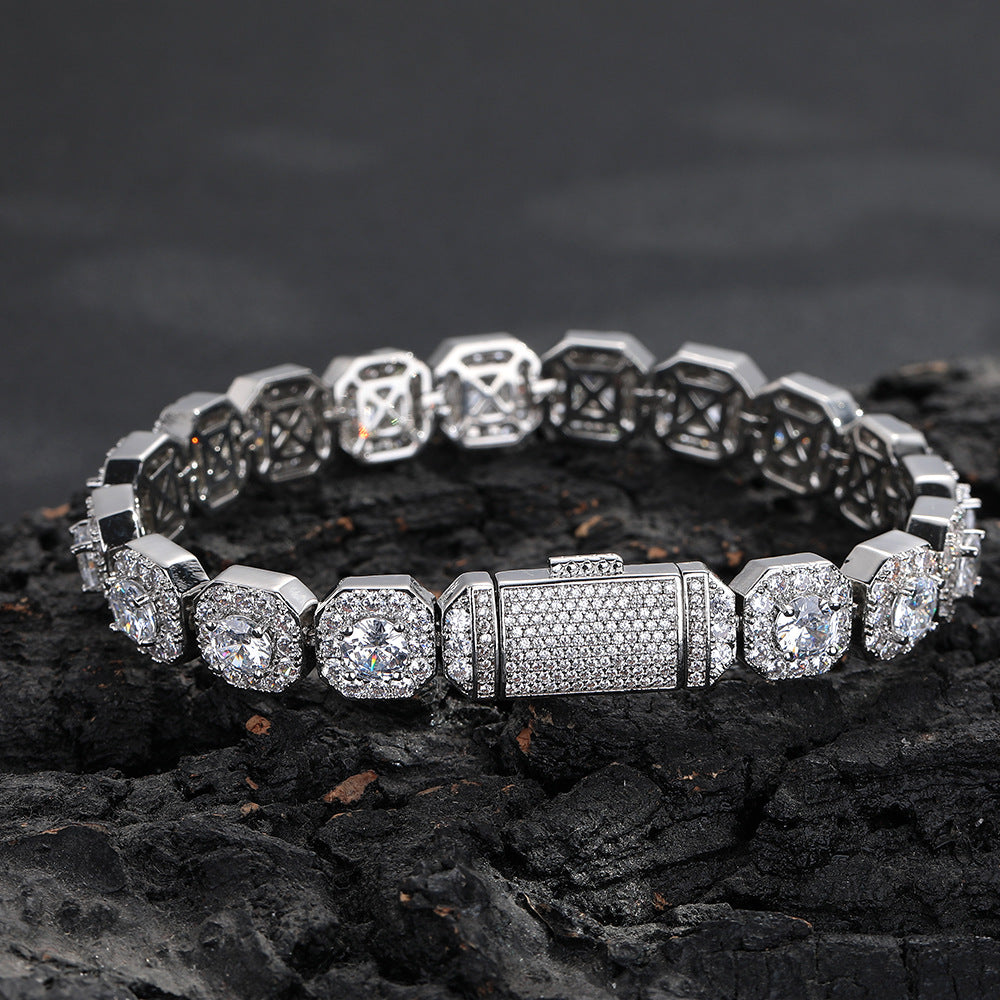 Iced Out Square Link Chain Bracelet & Necklace, Zircon Hip Hop Jewelry