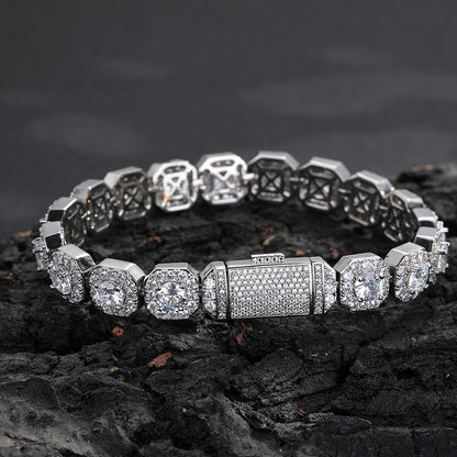 Iced Out Square Link Chain Bracelet & Necklace, Cubic Zirconia Hip Hop Jewelry