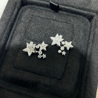 Star Stud Earrings for Women, Five-Point Pavé Sparkle Ear Studs, S925 Needle