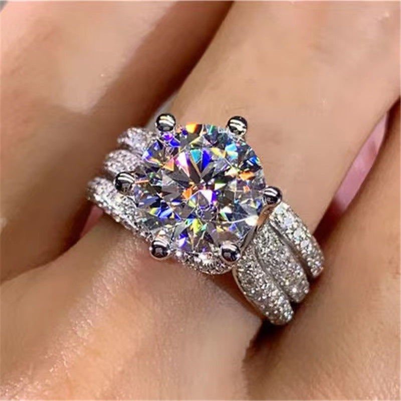 VVS Moissanite Ring for Women, Round Halo Style Engagement Ring, Split Shank Wedding Ring, 3 Carat or 5 Carat product image