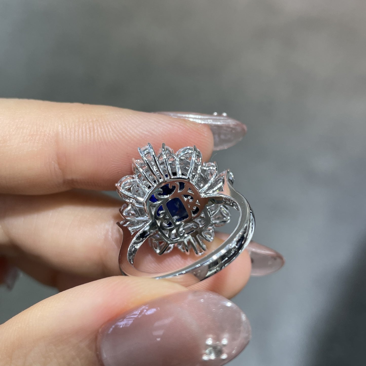 Blue Cushion-Cut Halo Jewelry Set, Ring Necklace Earrings, S925 Silver product image