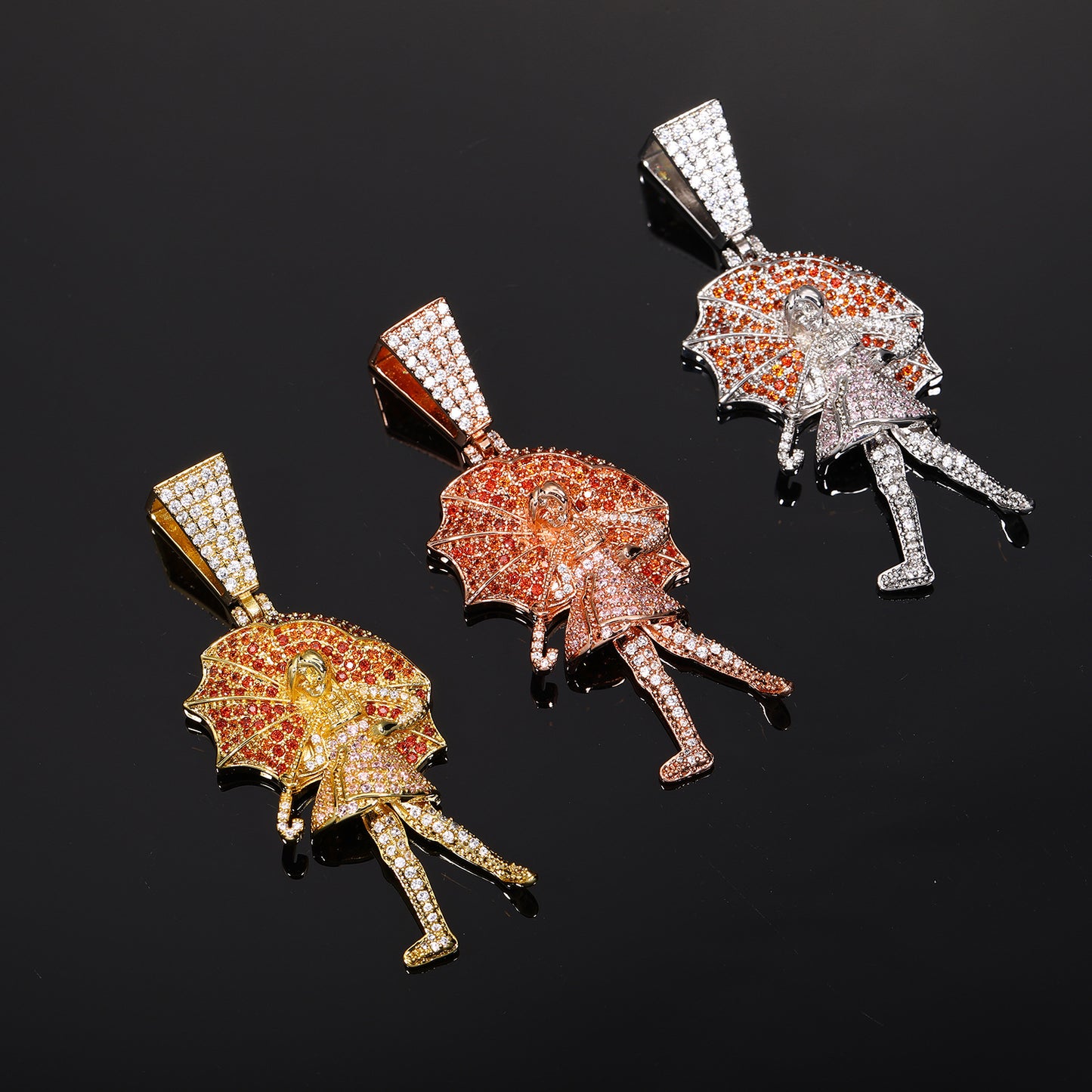 Iced Out Cartoon Girl Umbrella Pendant Necklace for Men and Women - Copper Cubic Zirconia Hip Hop Rope Chain product image