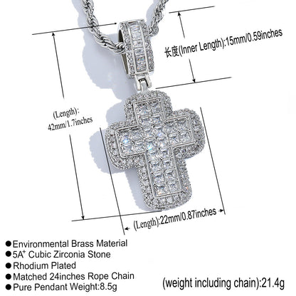 Hip Hop Light Luxury Cross Cubic Zirconia Pendant Necklace for Men and Women