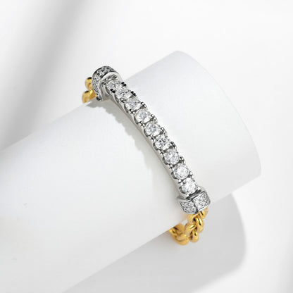 Two-Tone Tennis Bracelet with Clear Round Stones and T-Bar Clasp