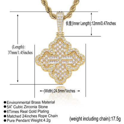 Hip Hop Light Luxury Four Leaf Clover Cross Copper Necklace for Men and Women