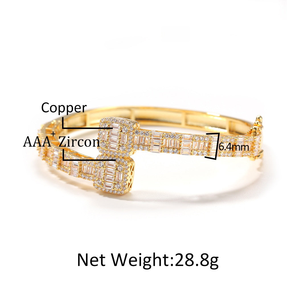 Minimalist Crystal Ring Design Bracelet for Women - Gold Plated, Silver Plated, Rose Gold Plated Cuff Bangle
