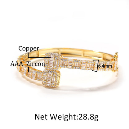 Ring-top CZ cuff bracelet size detail with 6.4mm callout