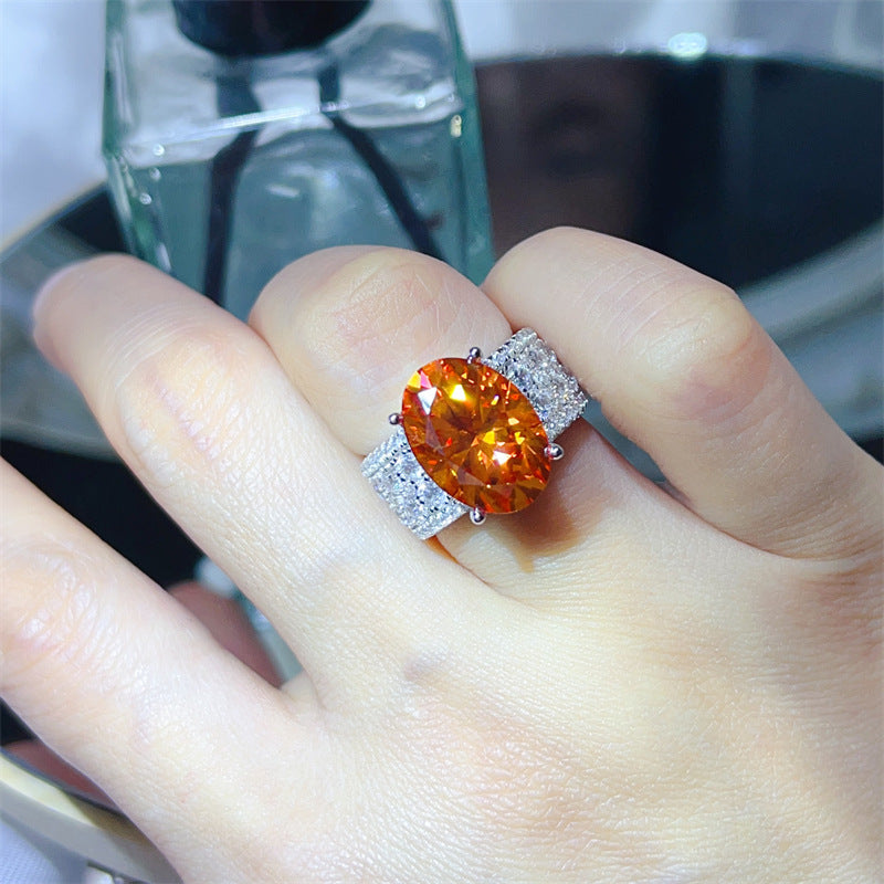 Oval Orange Moissanite Halo Ring for Women, Wide Pave Engagement Ring product image